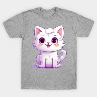 Cute Cartoon White Tabby Kitten T-Shirt